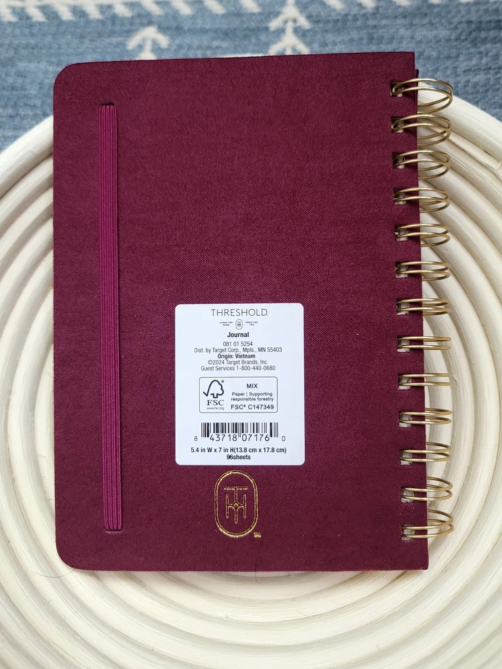 Threshold Burgundy Spiral Notebook with Gold Floral Accent